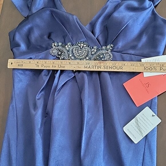 JS Collections Elegant Blue Dress with Embellished Waist Size 16 - Picture 10 of 12